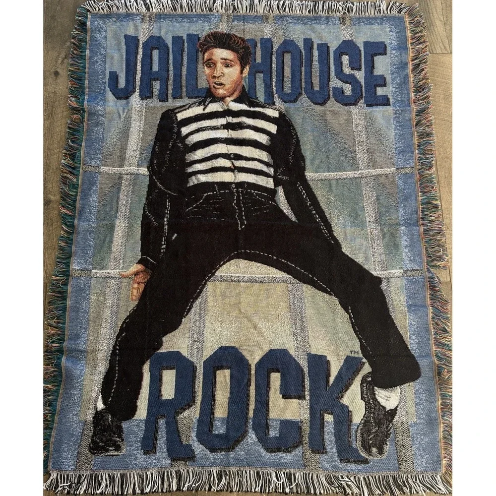 Vintage Elvis Presley Jailhouse Rock Woven Tapestry Throw Blanket 57x44